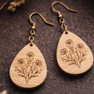Boucles d'oreilles en bois gravées au laser